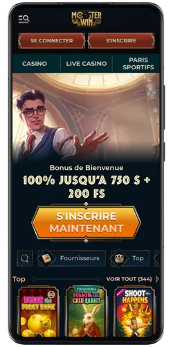 Page principale de MonsterWin Casino