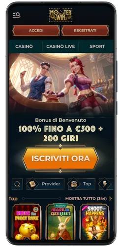 Pagina principale del casino MonsterWin