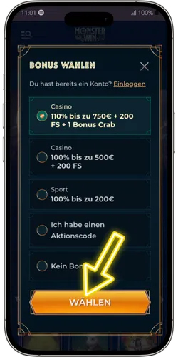 Wähle den Willkommensbonus