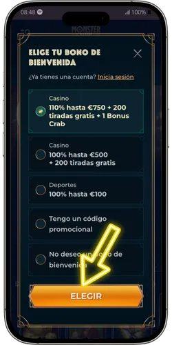 Elige el bono de bienvenida
