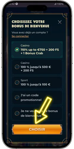 Choisissez le bonus de bienvenue