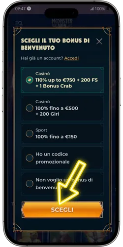 Scegli il bonus di benvenuto
