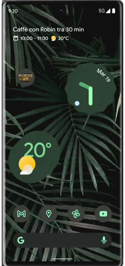 Smartphone Android con icono de MonsterWin en la pantalla de inicio