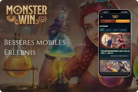 MonsterWin Casino – Mobil mit 100% Bonus bis 500 € + 200 Freispiele