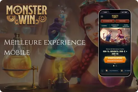 MonsterWin Casino App – Mobile avec bonus 100% jusqu'à 500 € + 200 tours
