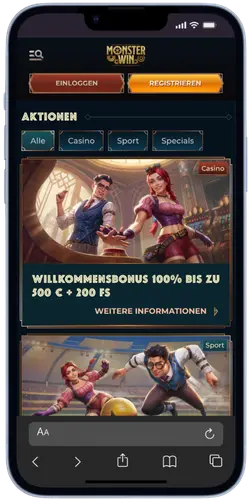MonsterWin App - Willkommensbonus 100% bis 500 € + 200 FS