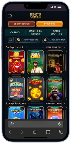 MonsterWin Casino App – Jackpots Hot et Lucky Jackpots sur mobile
