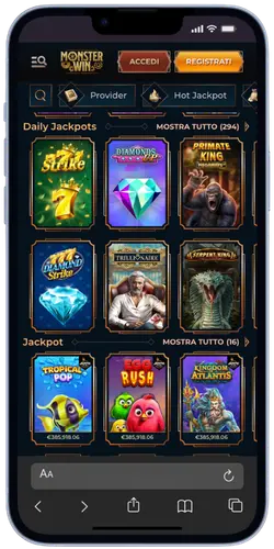 MonsterWin Casino App – Daily Jackpot e Hot Jackpot su mobile