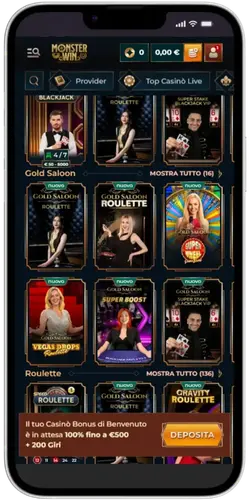 App MonsterWin – Casino Live: Blackjack, Roulette y VIP