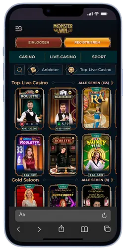 MonsterWin Live-Casino – Roulette, Blackjack und mehr