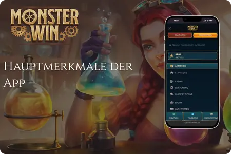 MonsterWin App – Menü mit 12.000+ Spielen