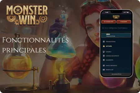 MonsterWin App – Menu avec 12 000+ jeux