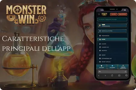 MonsterWin App – Menu con 12.000+ giochi