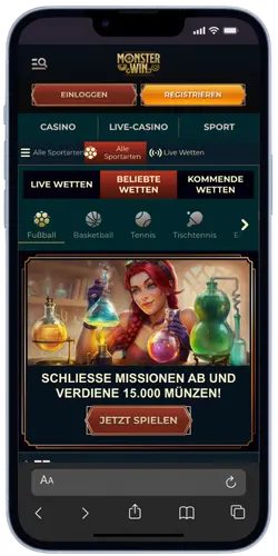 MonsterWin Sportwetten – Live-Wetten und Missionen